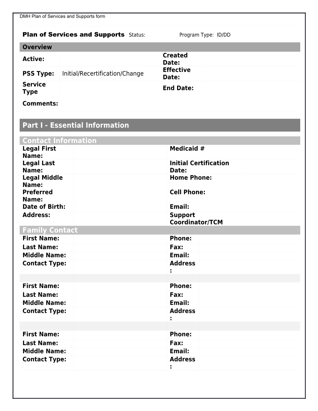 IDD/DD Waiver Individual Plan for Services and Supports