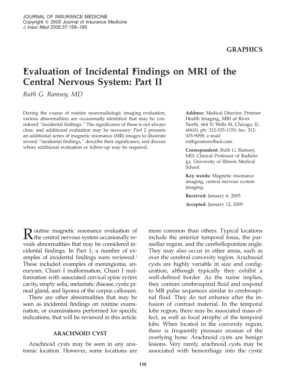 Evaluation of Incidental Findings on MRI of the Central Nervous System: Part II Ruth G