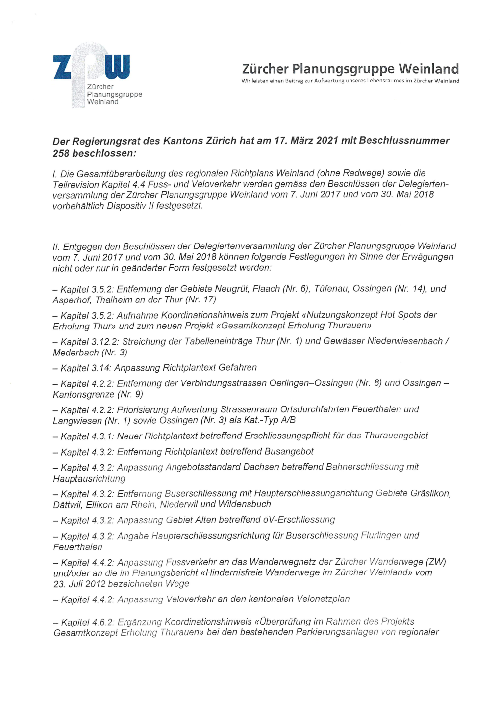 Regierungsratsbeschluss Nr. 258