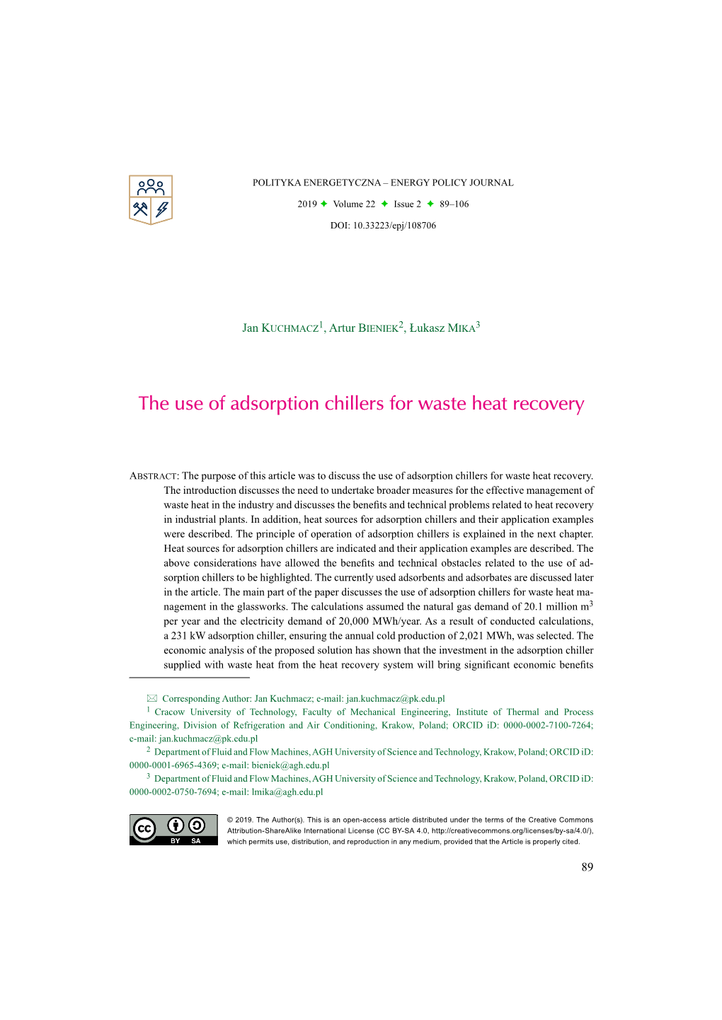 The Use of Adsorption Chillers for Waste Heat Recovery