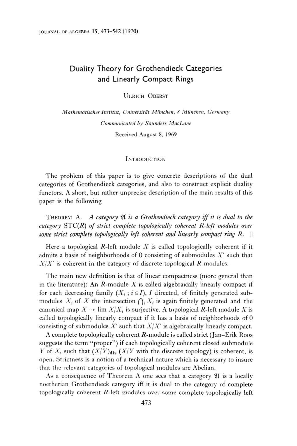Duality Theory for Grothendieck Categories and Linearly Compact Rings
