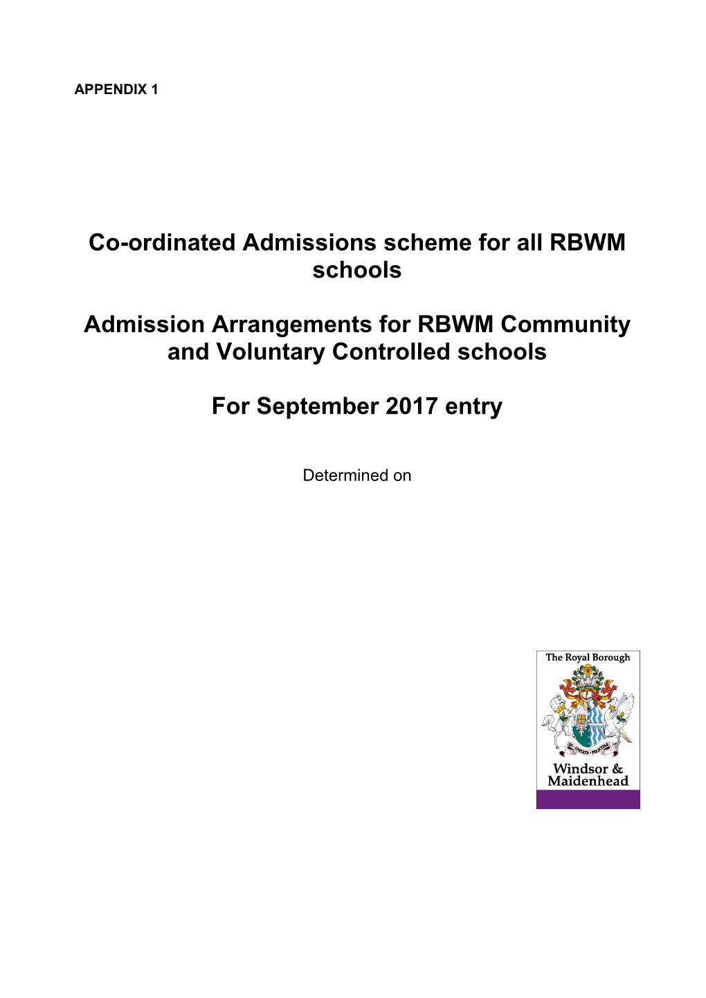 Co-Ordinated Admissions Scheme for All RBWM Schools Admission