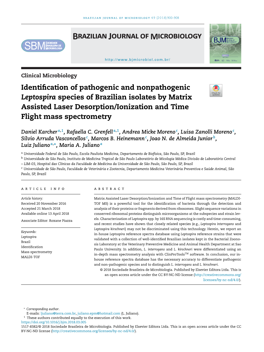 Identification of Pathogenic and Nonpathogenic Leptospira Species