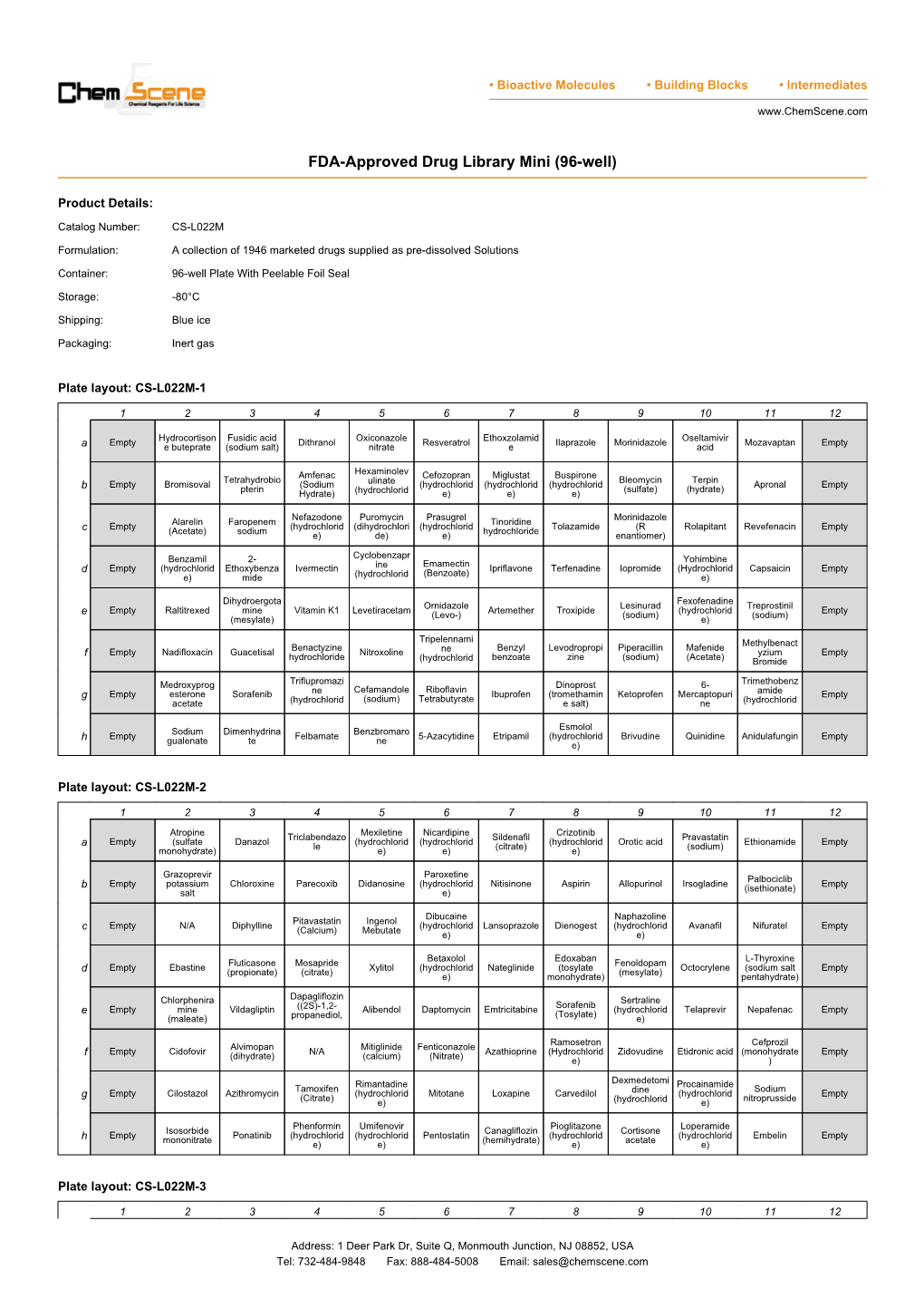 FDA-Approved Drug Library Mini (96-Well)