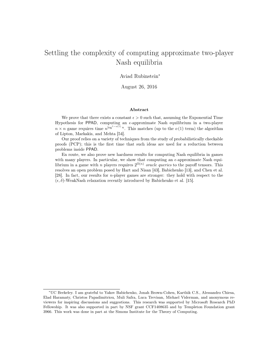 Settling the Complexity of Computing Approximate Two-Player Nash Equilibria