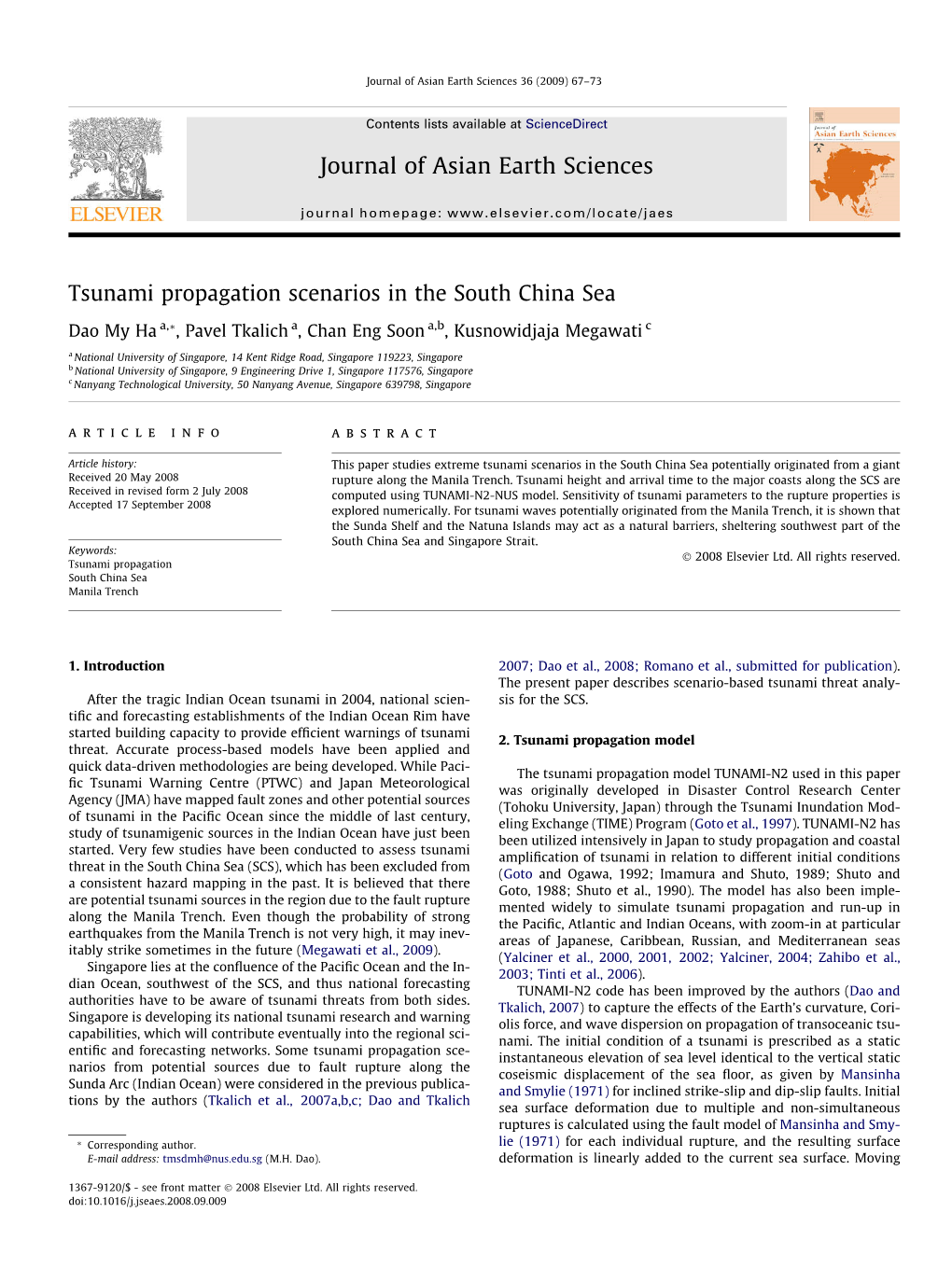 Tsunami Propagation Scenarios in the South China Sea