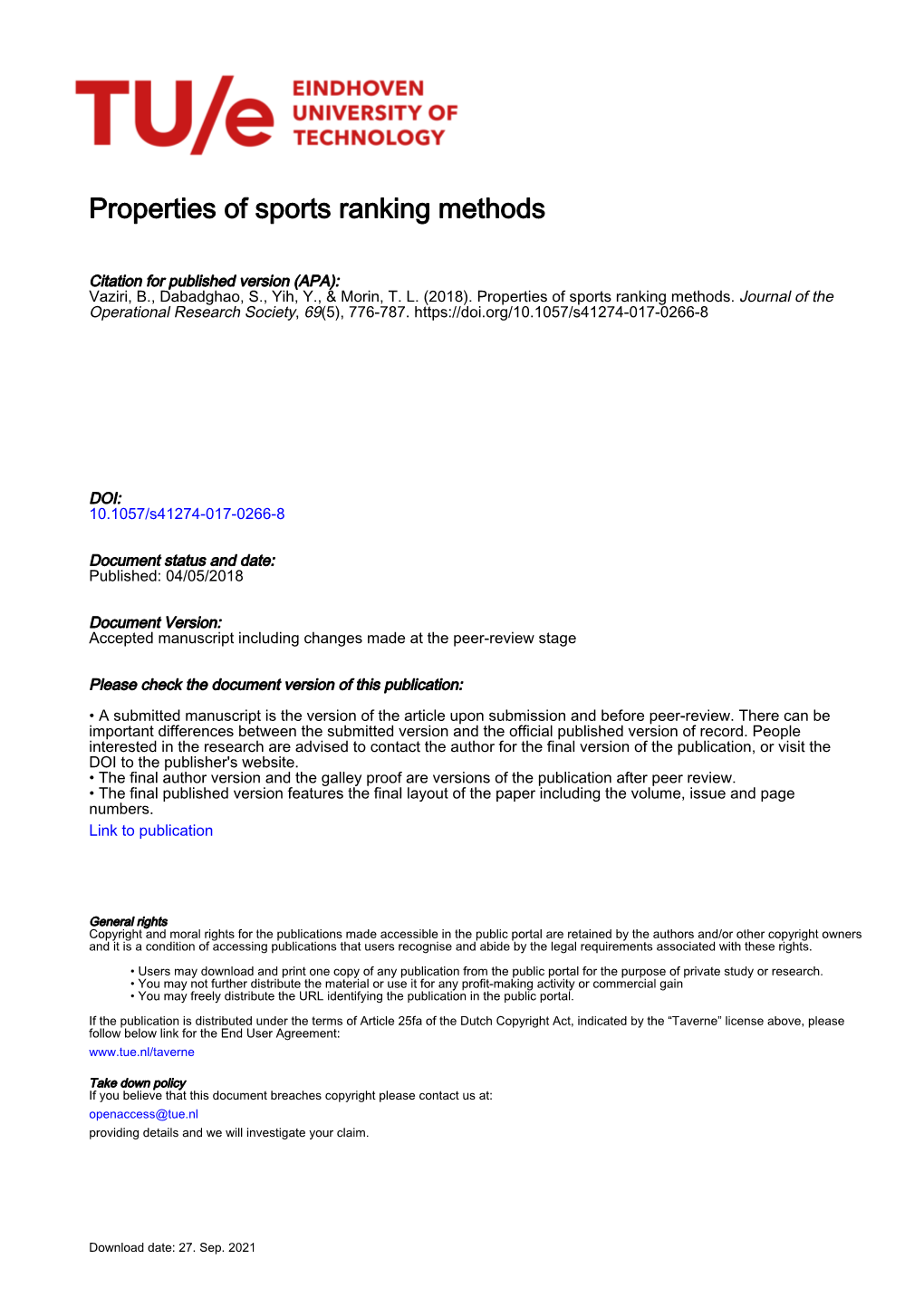 Properties of Sports Ranking Methods