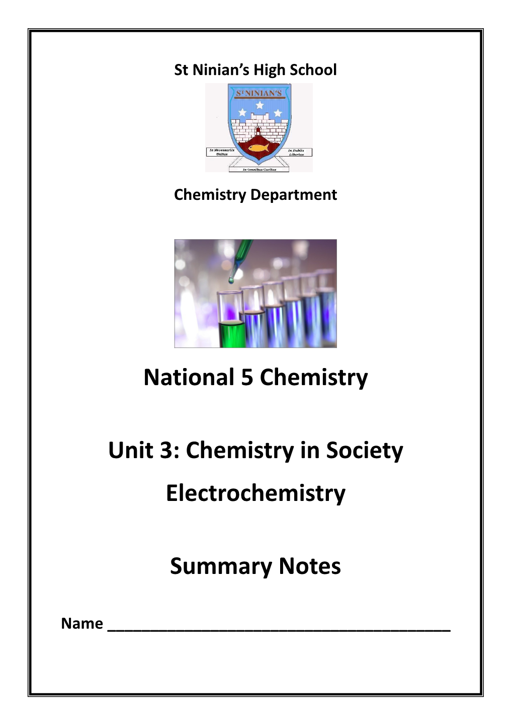 N5 Chemistry Unit 3 Electrochemistry Summary Notes