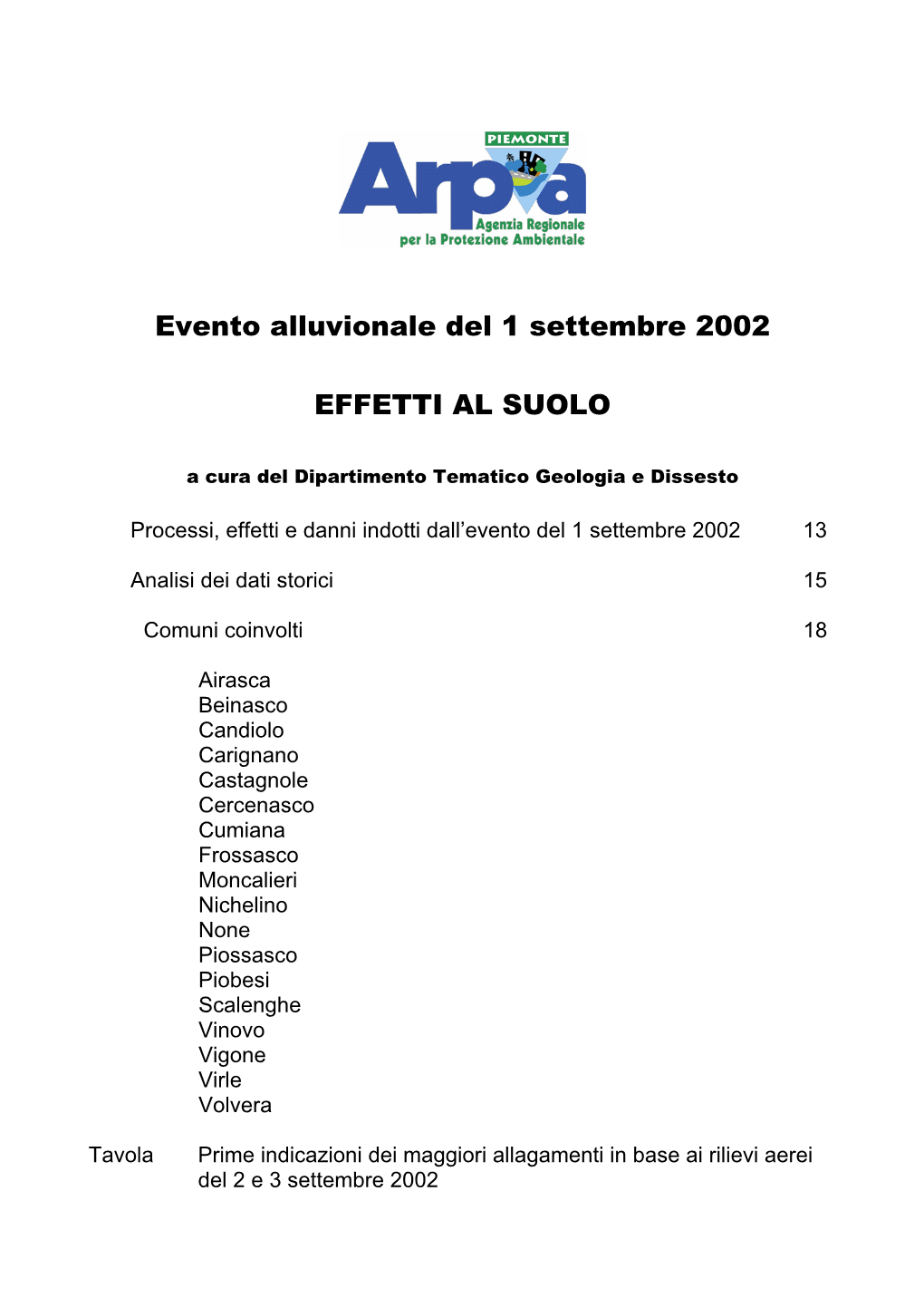 Evento Alluvionale Del 1 Settembre 2002 EFFETTI AL SUOLO