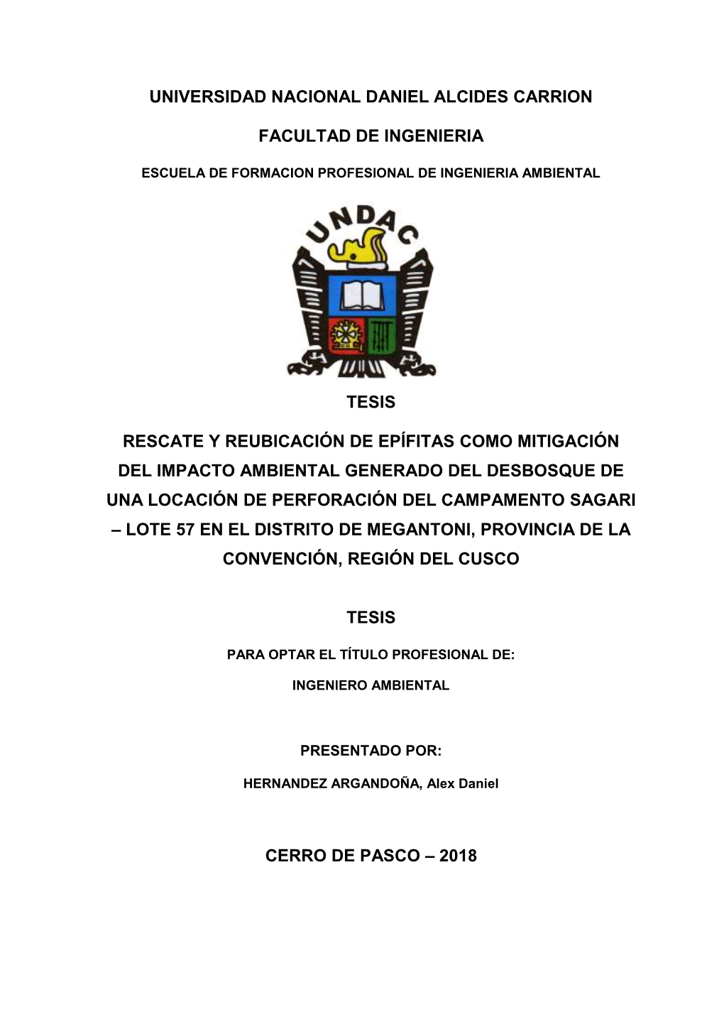 Universidad Nacional Daniel Alcides Carrion Facultad De Ingenieria Tesis Rescate Y Reubicación De Epífitas Como Mitigación De