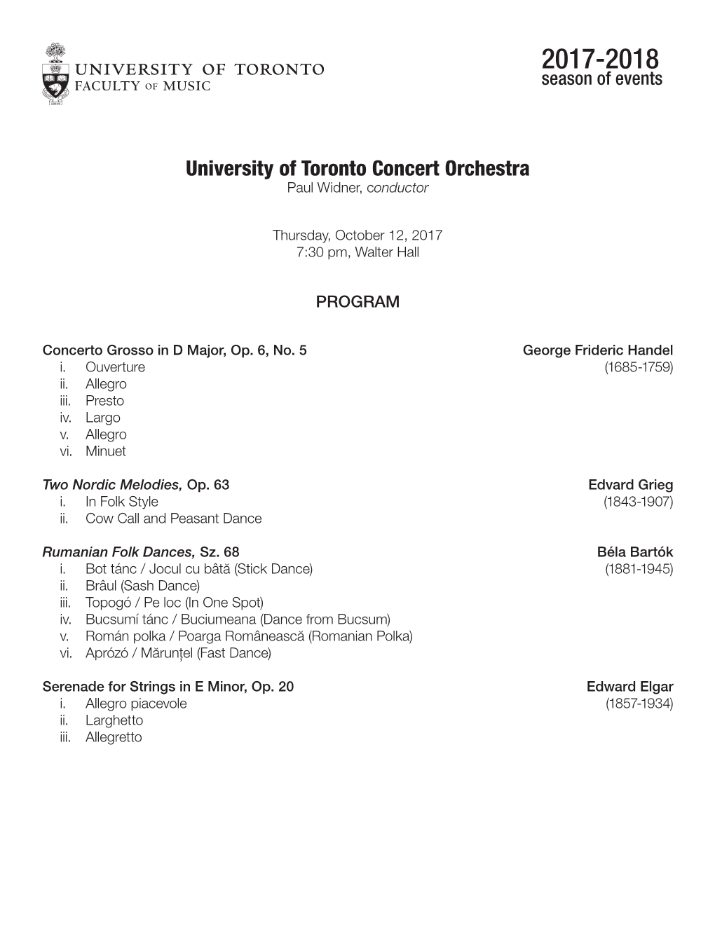 University of Toronto Concert Orchestra Paul Widner, Conductor