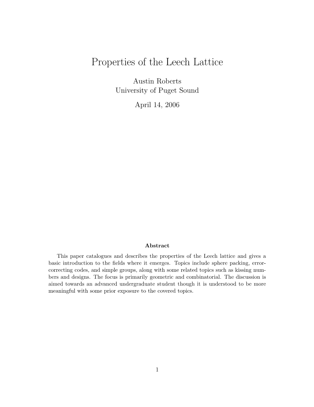 Properties of the Leech Lattice