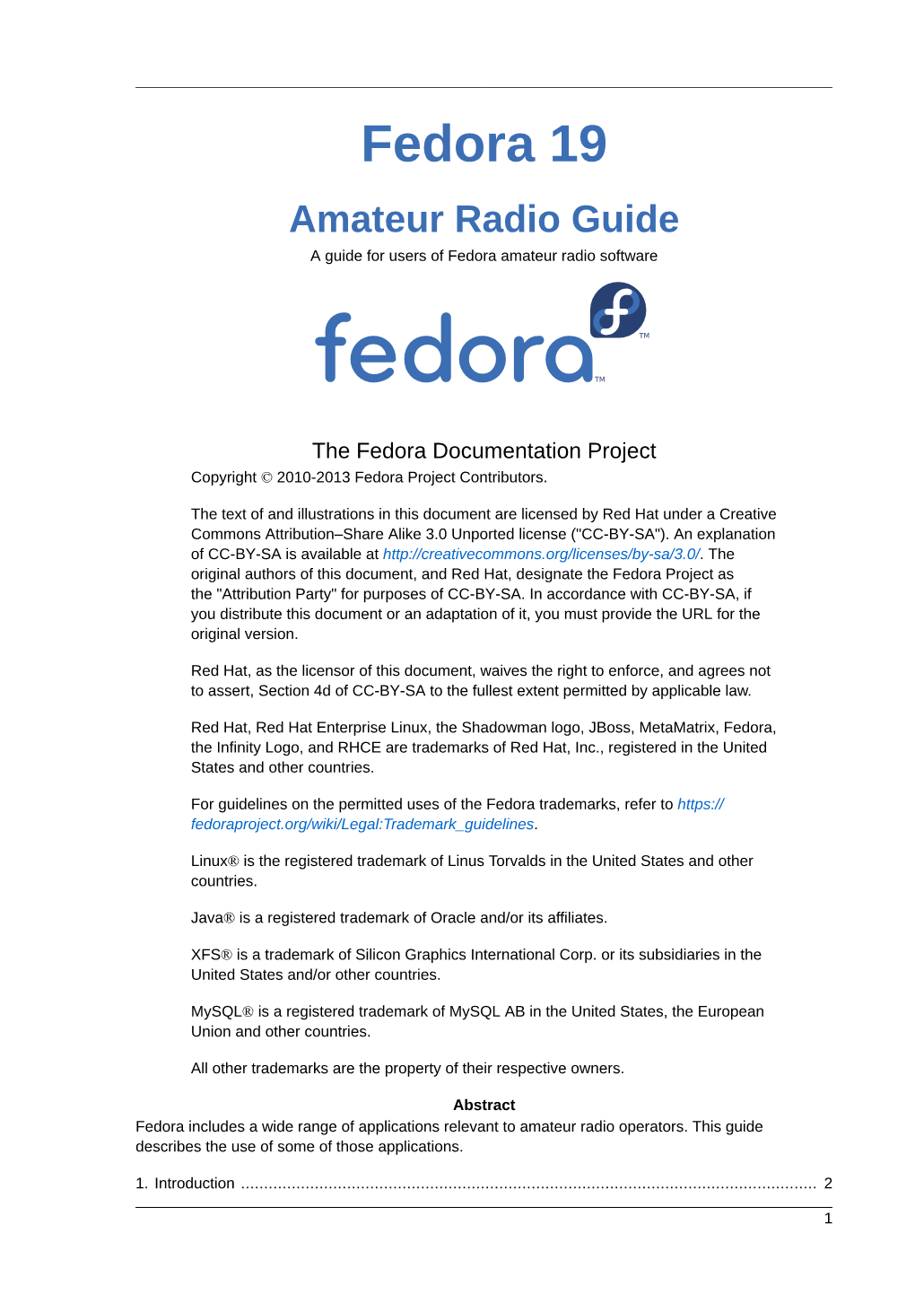 Amateur Radio Guide a Guide for Users of Fedora Amateur Radio Software