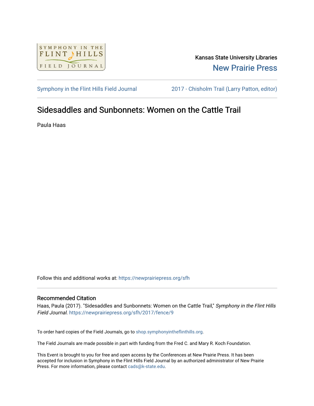 Sidesaddles and Sunbonnets: Women on the Cattle Trail