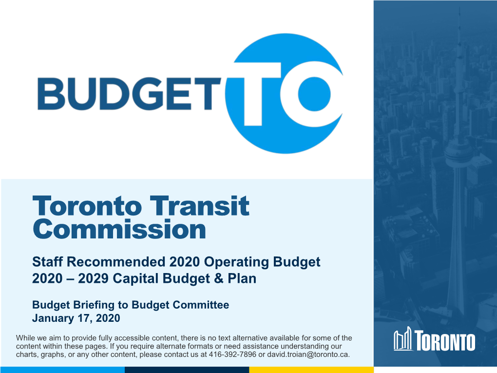 2020 Staff Recommended Operating and Capital Budget Presentation