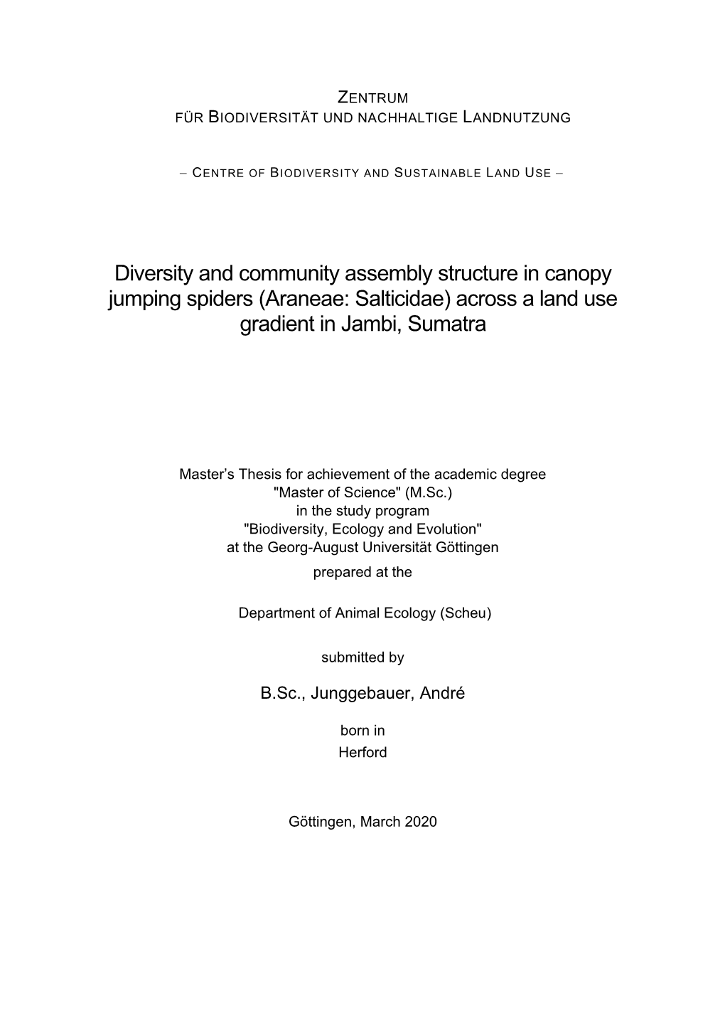 Diversity and Community Assembly Structure in Canopy Jumping Spiders (Araneae: Salticidae) Across a Land Use Gradient in Jambi, Sumatra