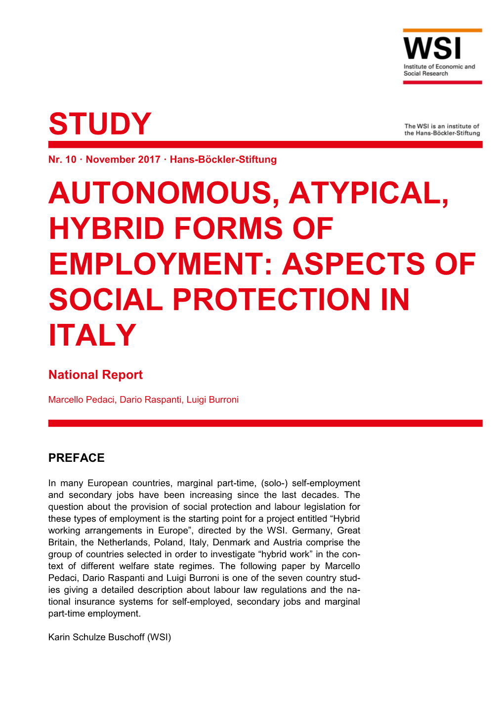 Study Autonomous, Atypical, Hybrid Forms of Employment: Aspects of Social Protection in Italy