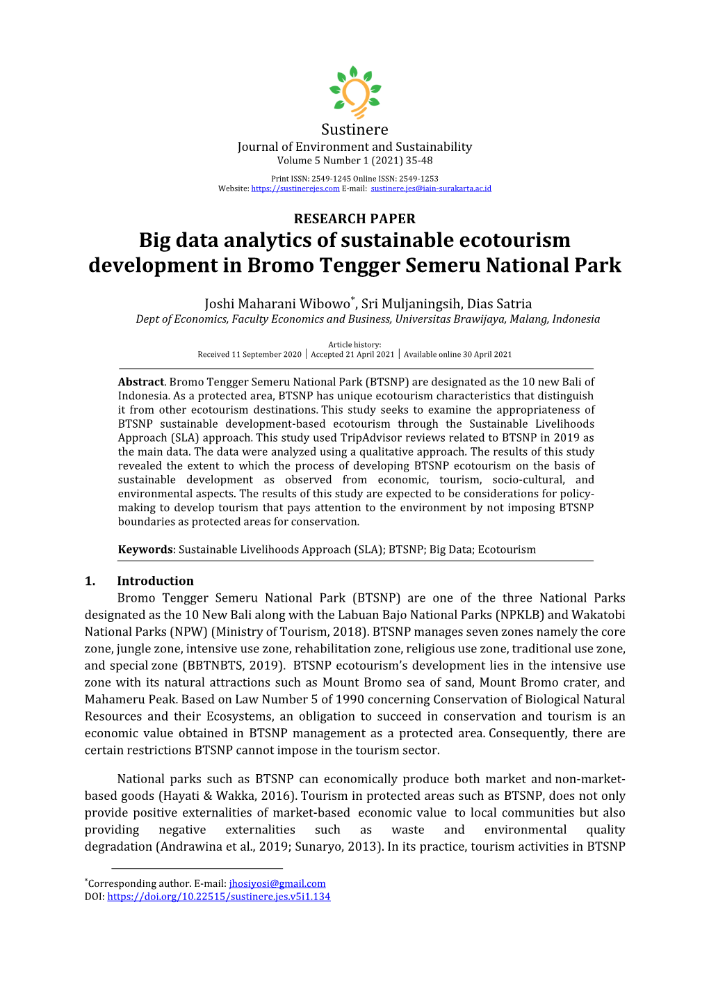 Big Data Analytics of Sustainable Ecotourism Development in Bromo Tengger Semeru National Park