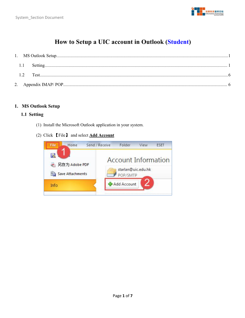 How to Setup a UIC Account in Outlook ( Student)