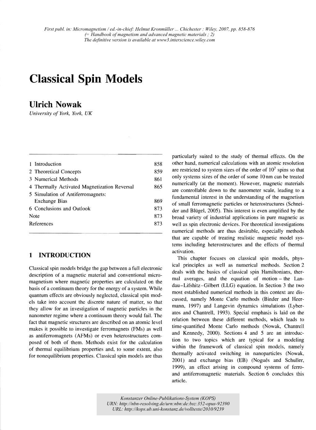 Classical Spin Models