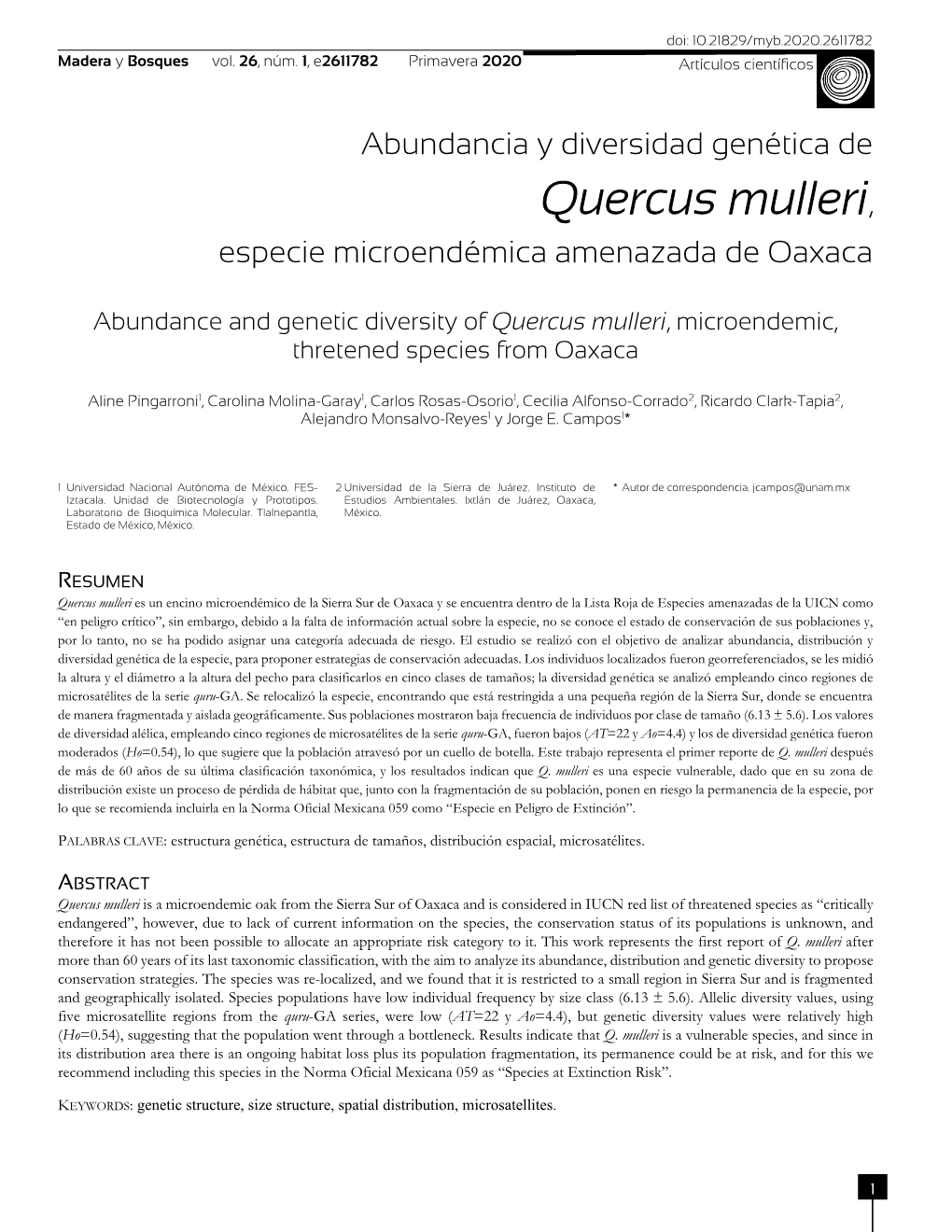 Quercus Mulleri, Especie Microendémica Amenazada De Oaxaca