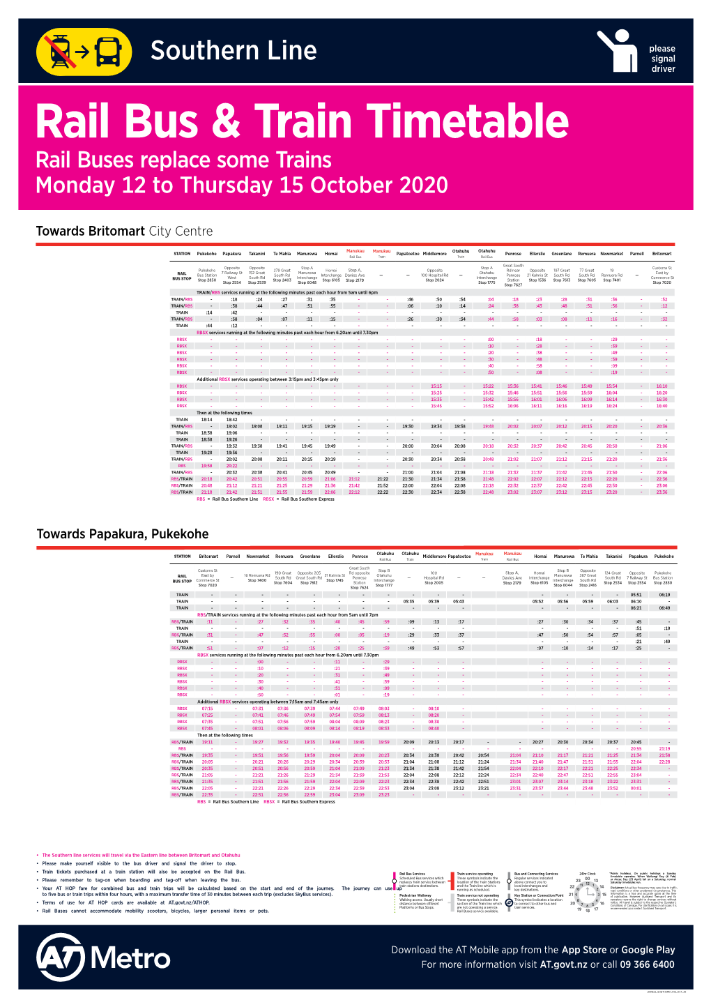 Southern Line Signal Driver Rail Bus & Train Timetable Rail Buses Replace Some Trains Monday 12 to Thursday 15 October 2020