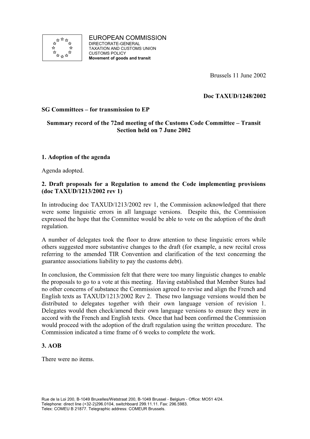 SG Committees for Transmission to EP