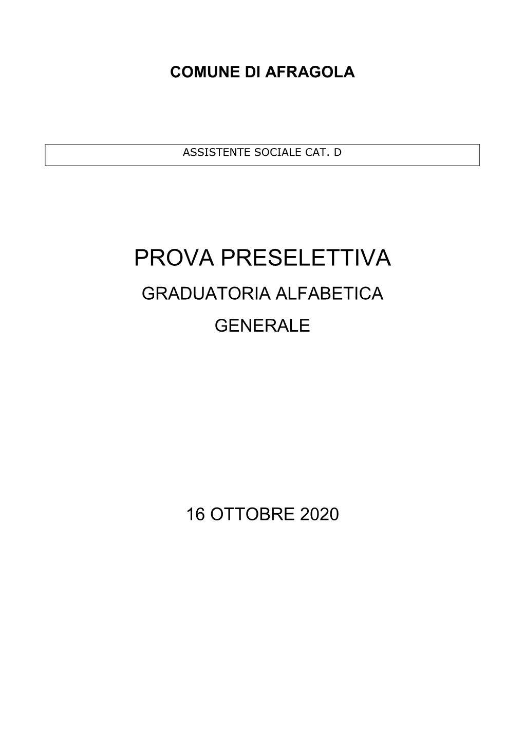 Graduatoria Prova Preselettiva