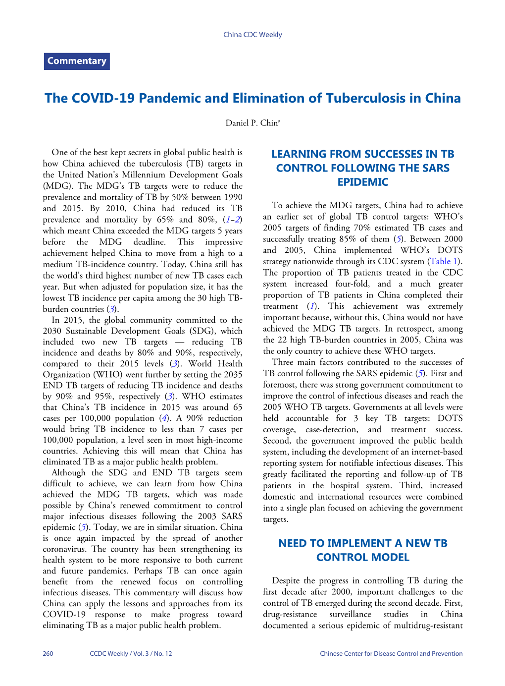 The COVID-19 Pandemic and Elimination of Tuberculosis in China