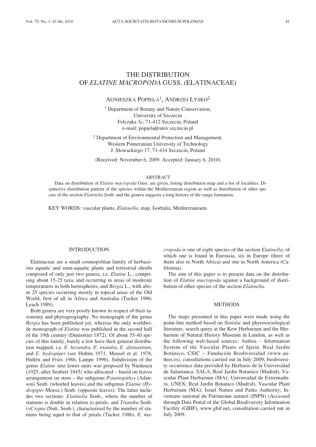 The Distribution of Elatine Macropoda Guss