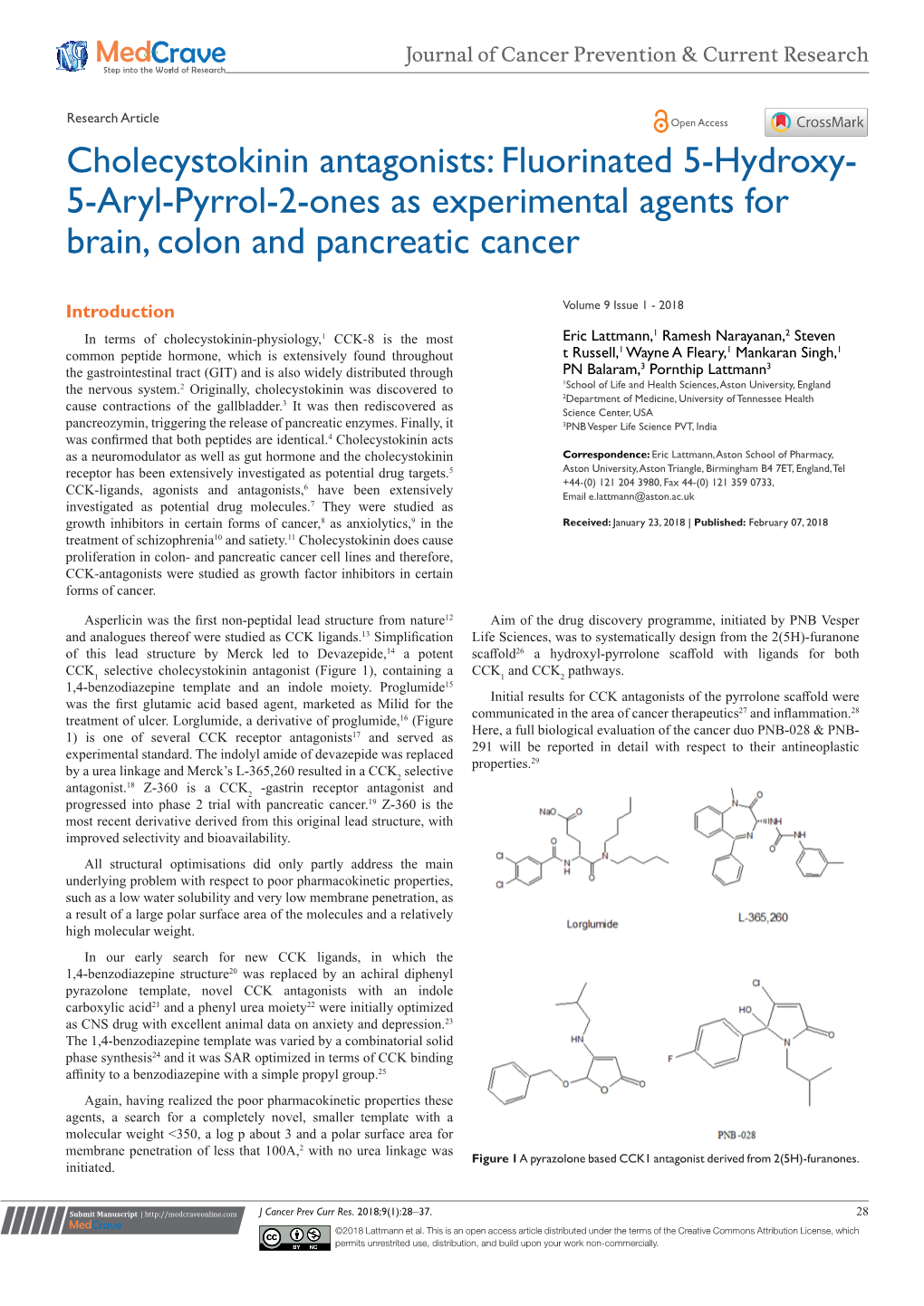 Cholecystokinin Antagonists: Fluorinated 5-Hydroxy- 5-Aryl-Pyrrol-2-Ones As Experimental Agents for Brain, Colon and Pancreatic Cancer