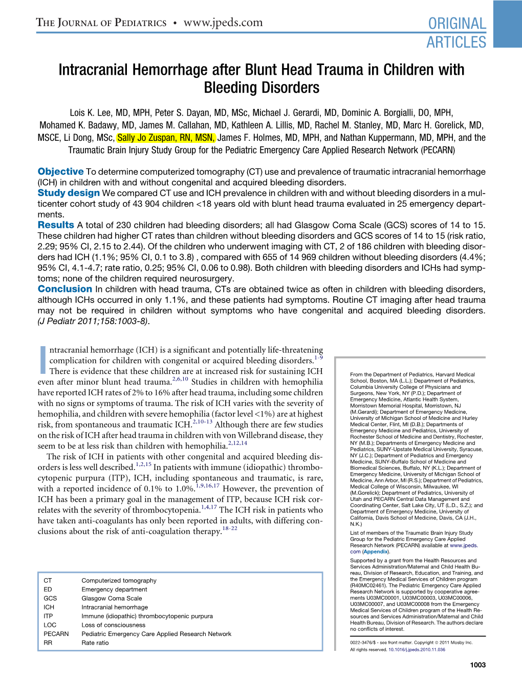 Intracranial Hemorrhage After Blunt Head Trauma in Children with Bleeding Disorders