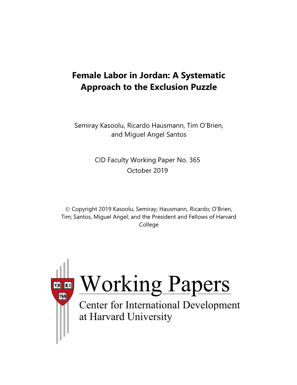 Female Labor in Jordan: a Systematic Approach to the Exclusion Puzzle