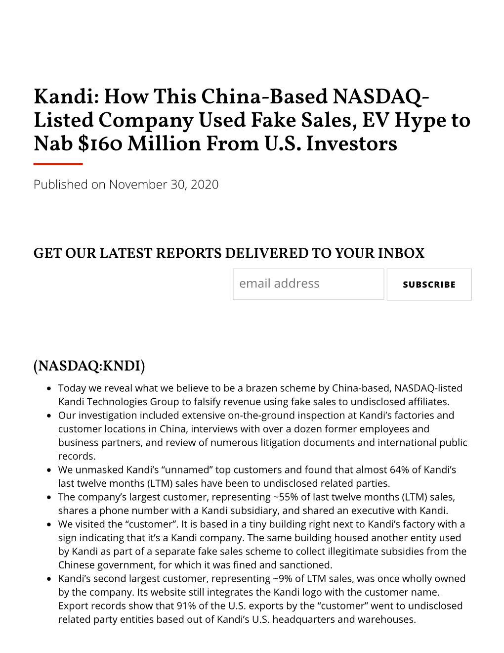 Kandi: How This China-Based NASDAQ- Listed Company Used Fake Sales, EV Hype to Nab $160 Million from U.S