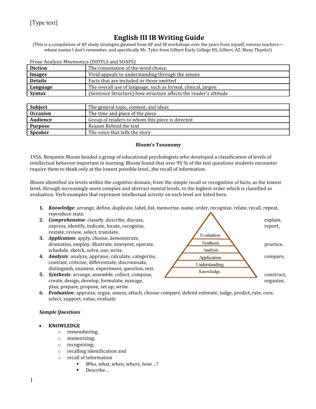 AP English 11/First Semester Writing Guide