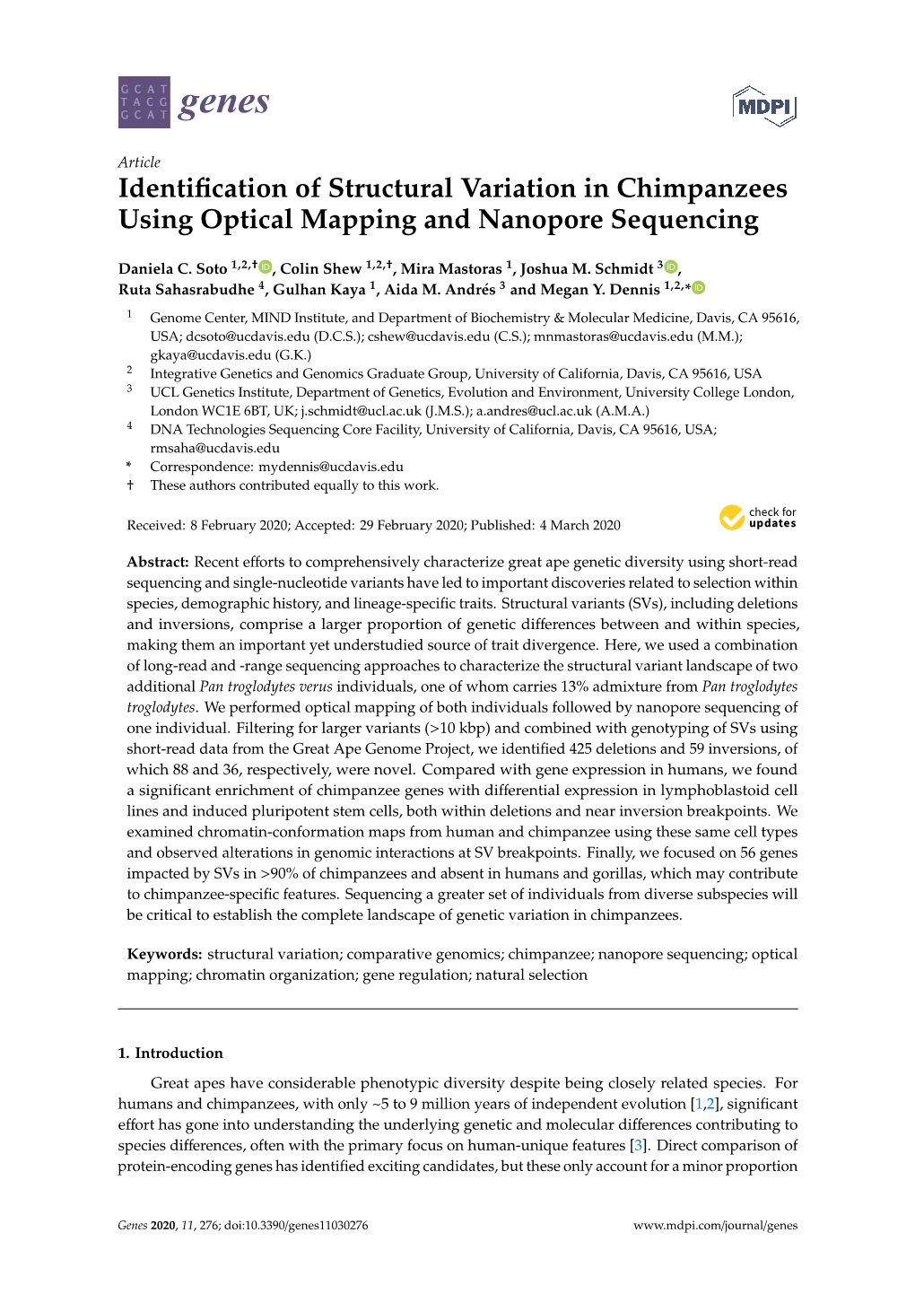 Identification of Structural Variation in Chimpanzees Using Optical