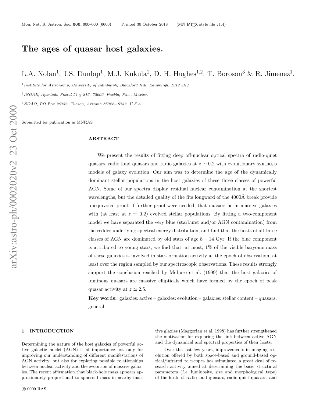 The Ages of Quasar Host Galaxies