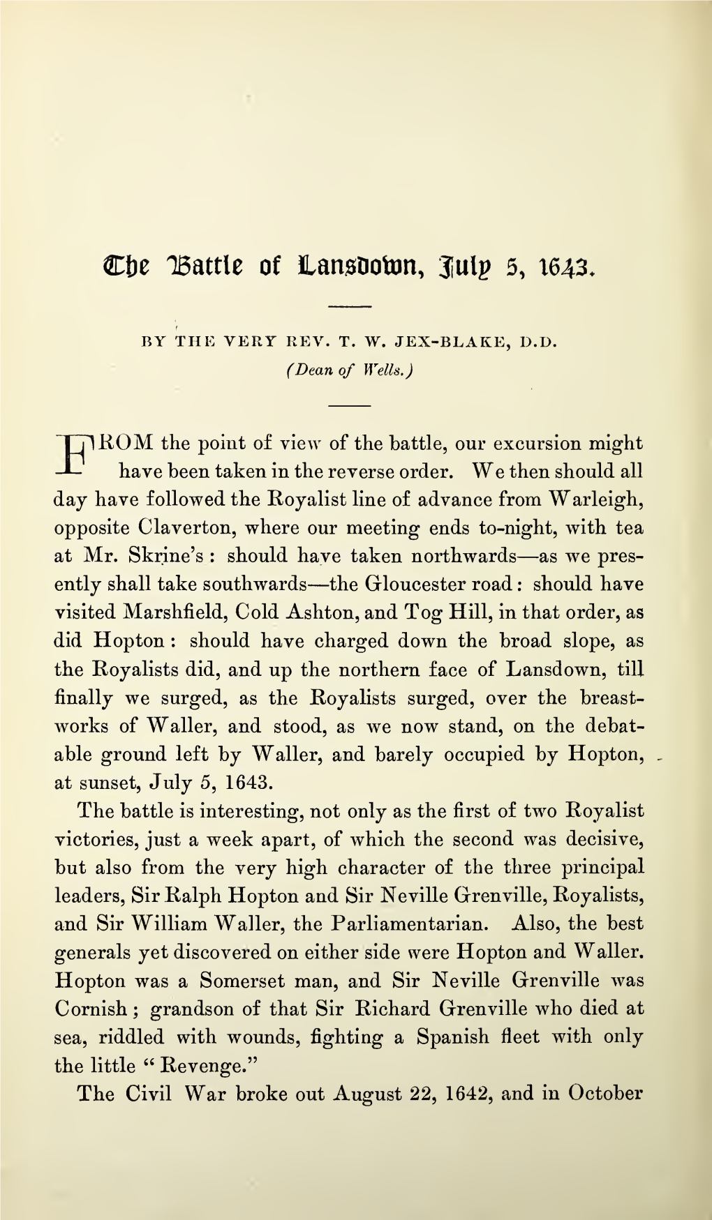 Jex-Blake, T W, the Battle of Lansdown, July 5, 1643, Part II