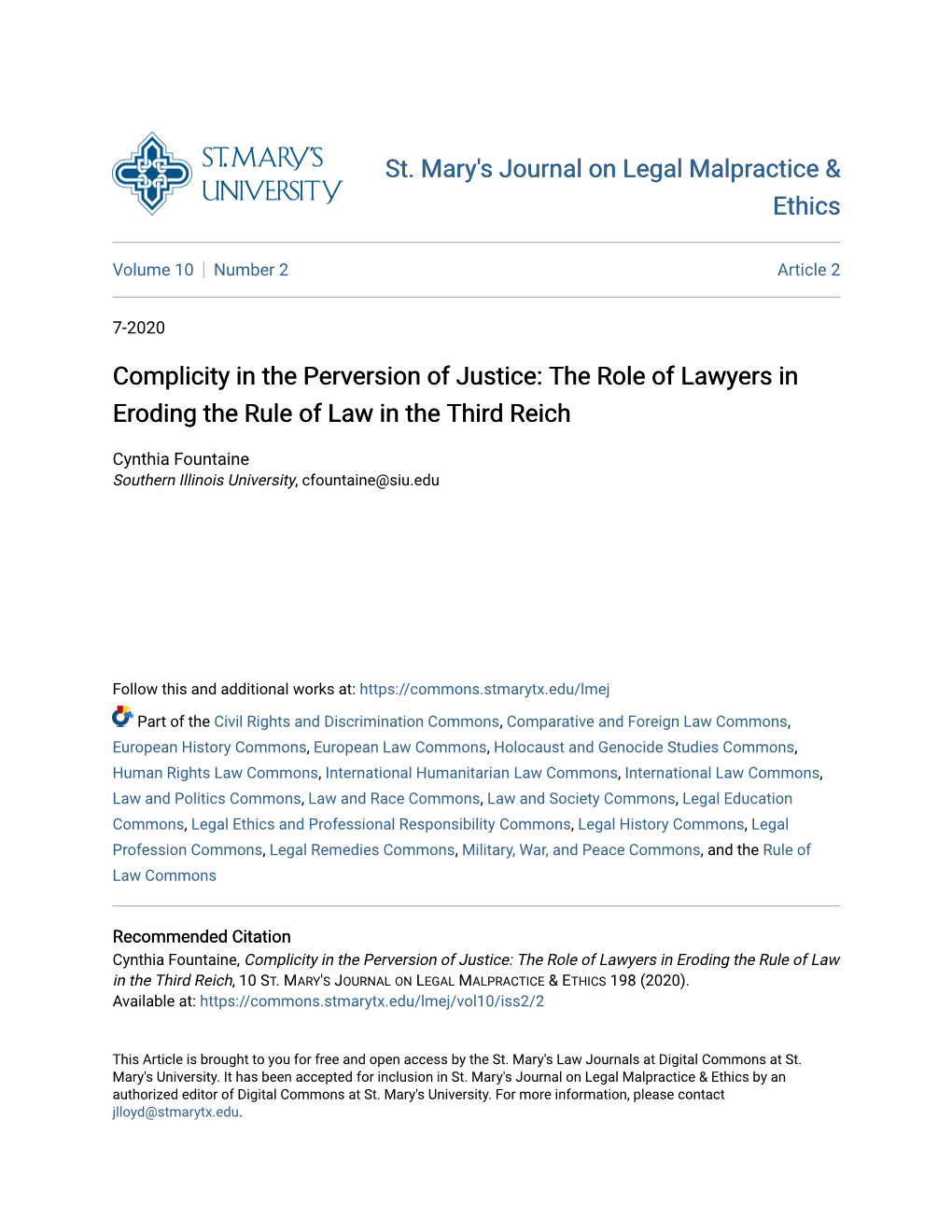 St. Mary's Journal on Legal Malpractice & Ethics Complicity In