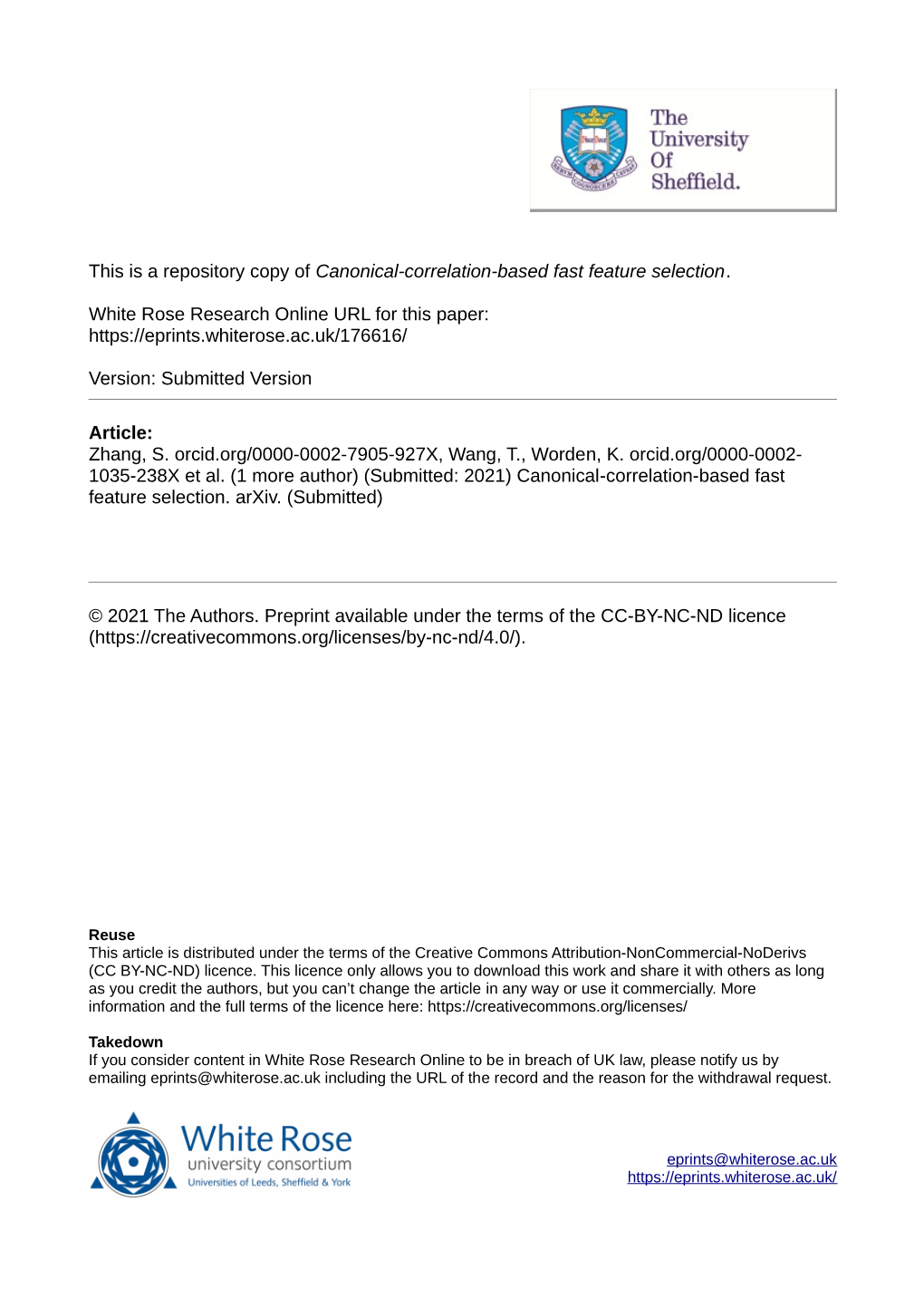 Canonical-Correlation-Based Fast Feature Selection