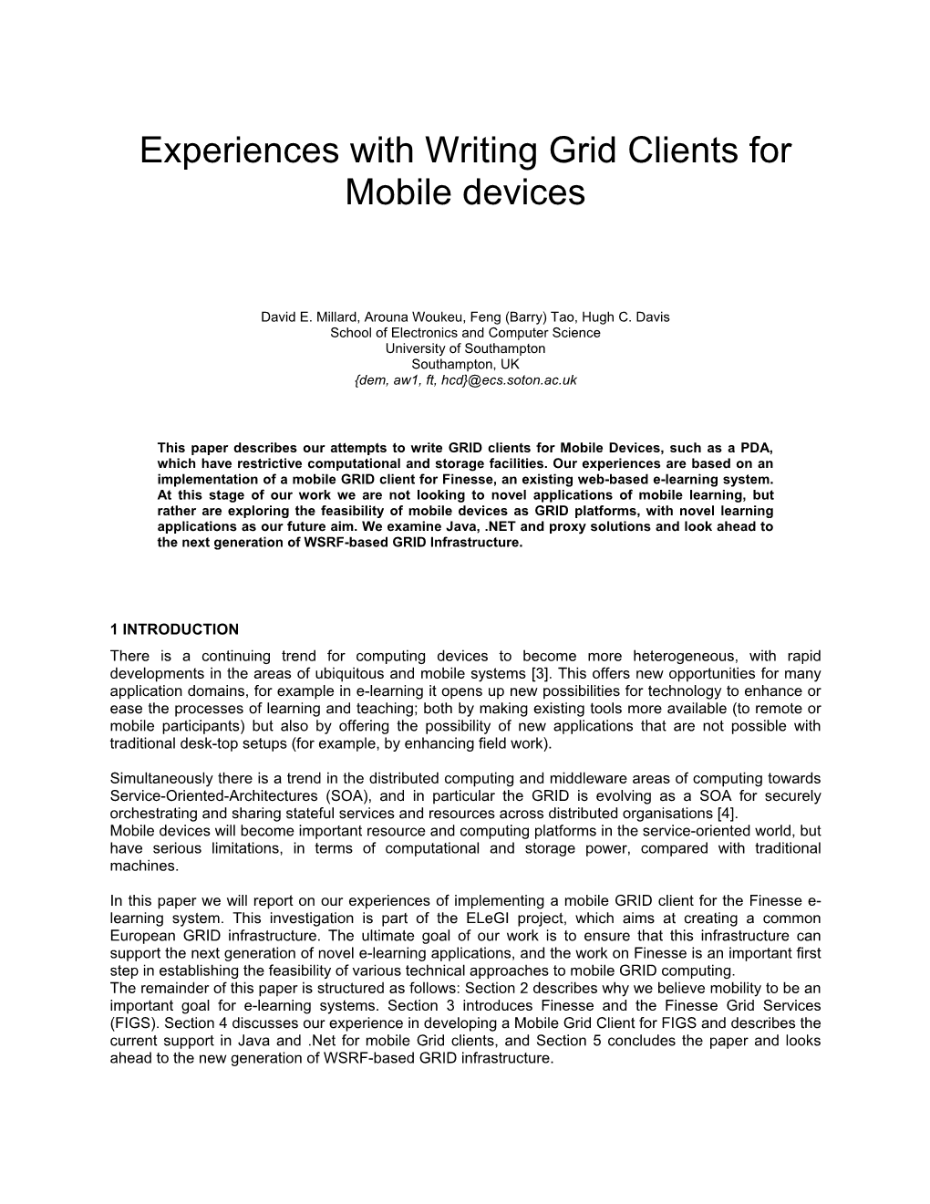 Experiences with Writing Grid Clients for Mobile Devices