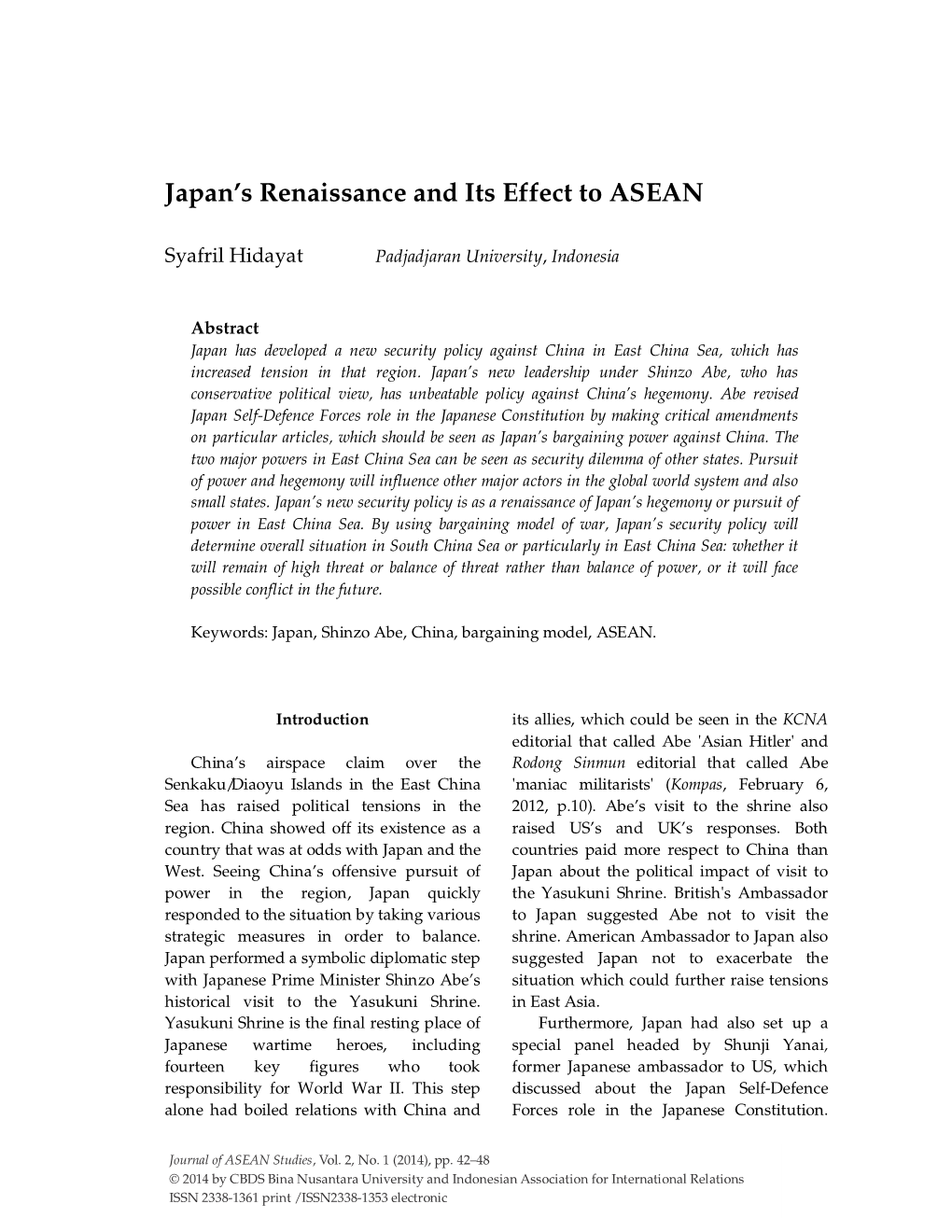 Japan's Renaissance and Its Effect to ASEAN