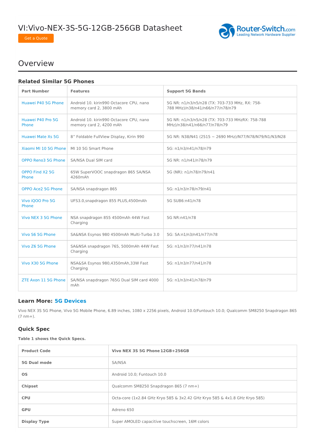 VI:Vivo-NEX-3S-5G-12GB-256GB Datasheet Overview