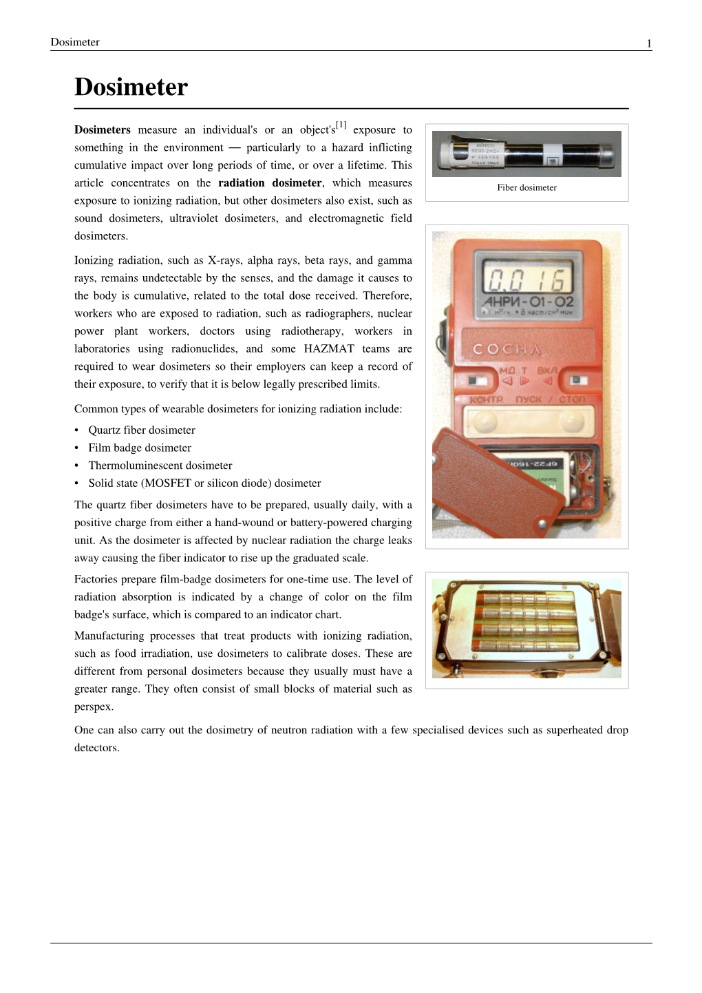 Dosimeter 1 Dosimeter