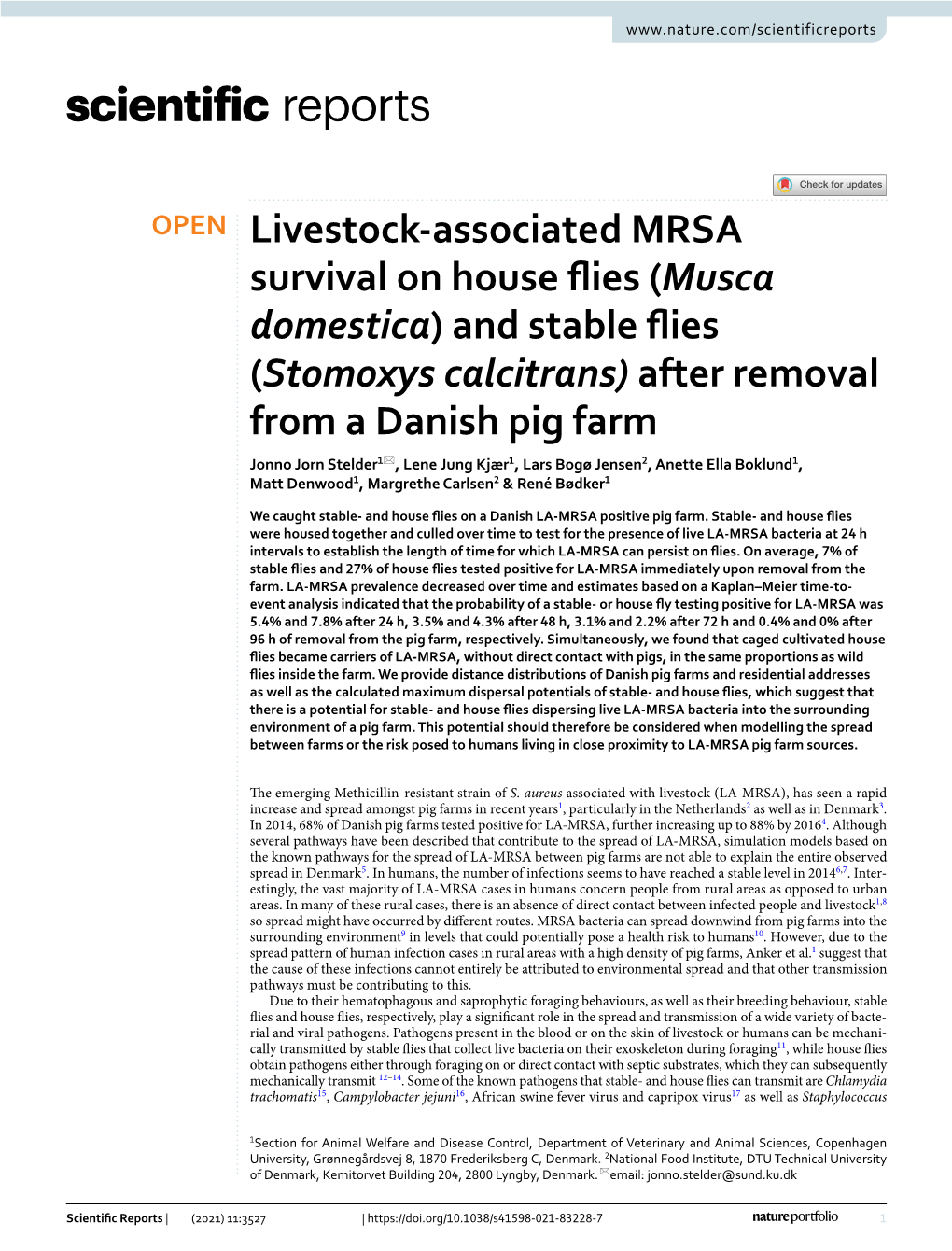 Livestock-Associated MRSA Survival on House Flies (Musca Domestica)