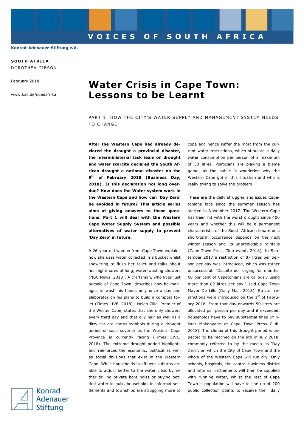 Water Crisis in Cape Town: Lessons to Be Learnt