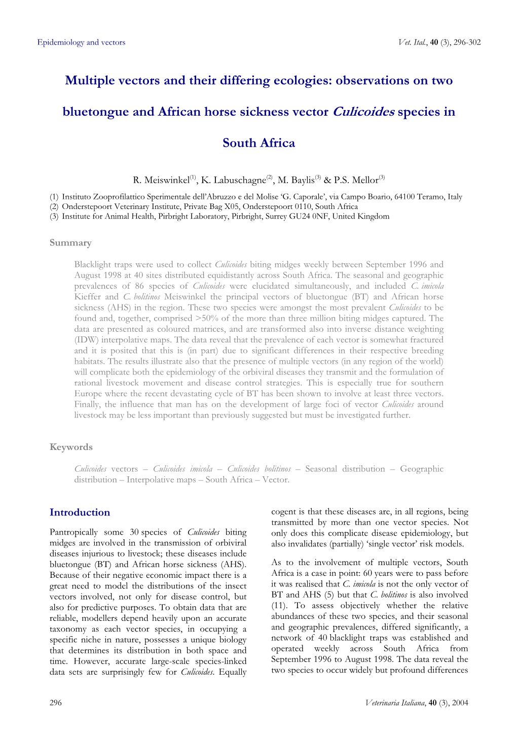 Observations on Two Bluetongue and African Horse Sickness Vector Culicoides Spec