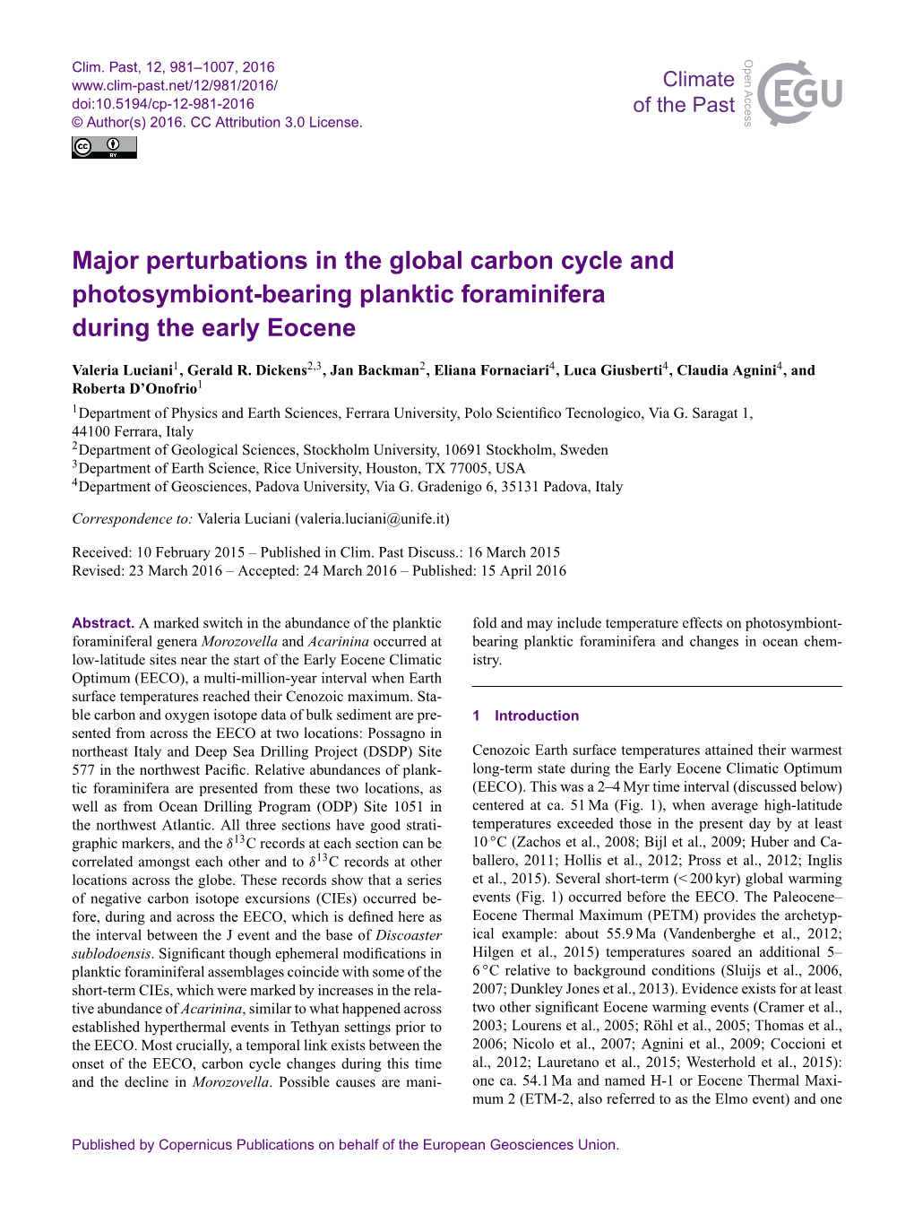 Article Is Available Online Arenillas, I., Molina, E., and Schmitz, B.: Planktic Foraminiferal at Doi:10.5194/Cp-12-981-2016-Supplement