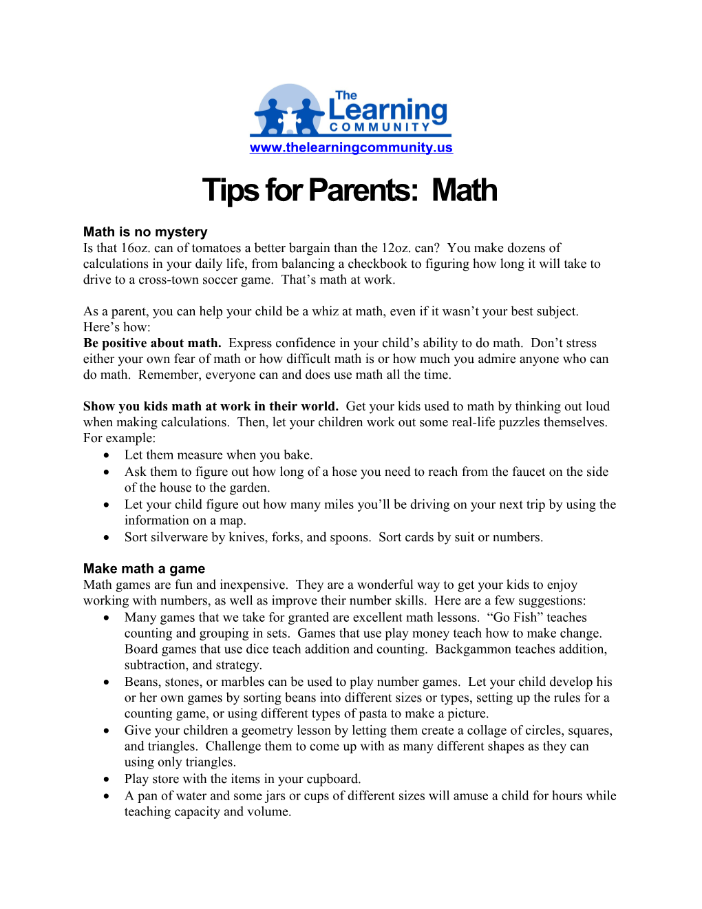 Tips for Parents: Math