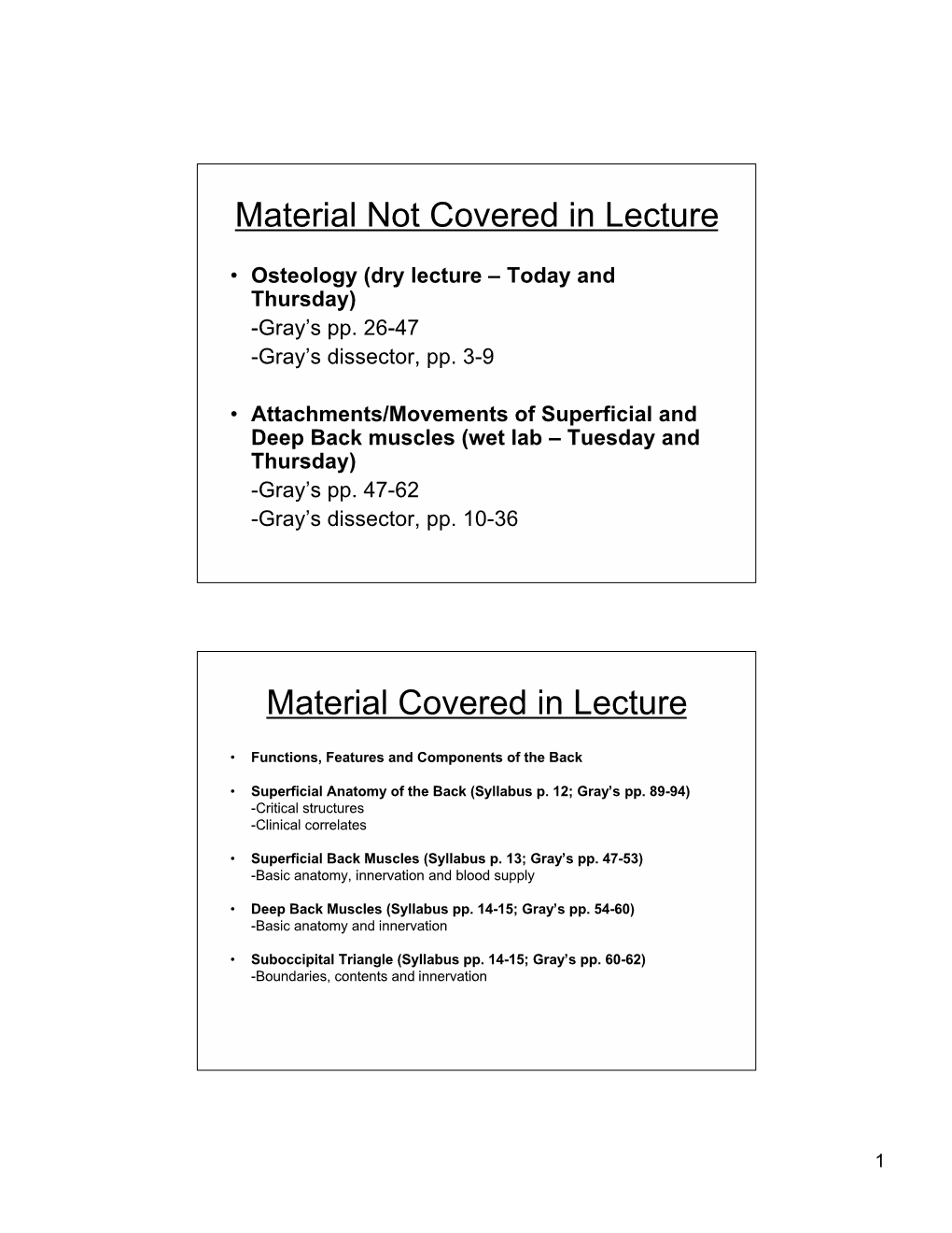 Material Not Covered in Lecture